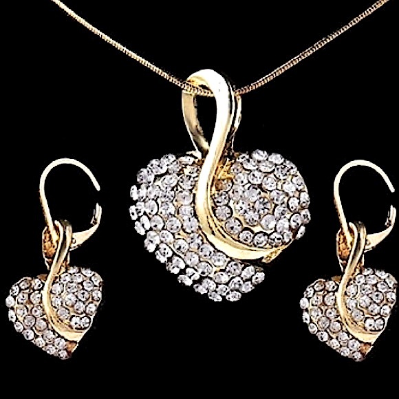Jewelry - Gold Plated Heart Earrings & Necklace